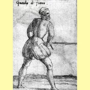Achille Marozzo. Arte dell armi. 1568 год. Guardia di fianco с двуручным мечом.