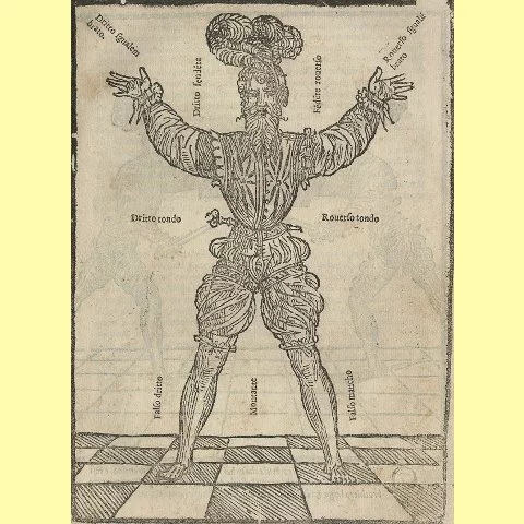 Рис 1. Основные удары по А. Мароццо. Opera nova. Издание 1536 года.