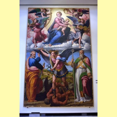Innocenzo Francucci. Madonna col Bambino in gloria e santi Michele arcangelo, Pietro e Benedetto. Общий вид.